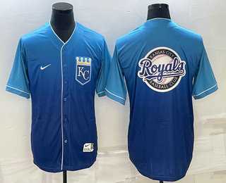 Men%27s Kansas City Royals Big Logo Nike Blue Fade Stitched Jersey